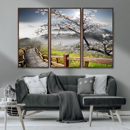 34632598CRY-MGV-CV-36X24-Sakura Cherry Blossom Pathway Canvas Wall Art – Tranquil Walk Through Blossoming Nature – Ready to Hang