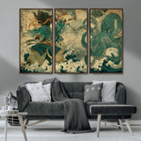 24416422-MGV-CV-36X24-Samurai vs Octopus Wall Art – Japanese Warrior Ocean Battle Canvas Print, Ukiyo e Inspired Decor for Home, Office, or Man Cave