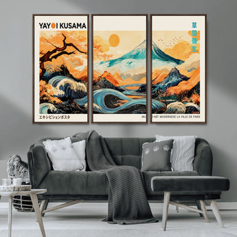 94085549-MGV-CV-36X24-Japanese Wave and Mountain Wall Art – Panoramic Abstract Landscape Canvas Print, Asian Inspired Nature Decor for Living Room,