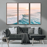 34064591-MGV-CV-36X24-Surfing Wall Art – Sunset Ocean Wave Canvas Print, Surfer Riding Sea Photography Decor for Bedroom, Living Room, Office, Coastal
