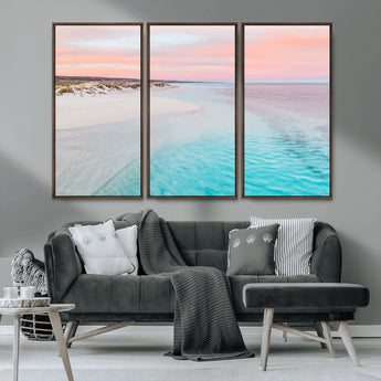 41613614-MGV-CV-36X24-Beach Sunset Wall Art – Pastel Ocean Canvas Print, Turquoise Water and Pink Sky Photography Decor for Bedroom, Living Room, Office