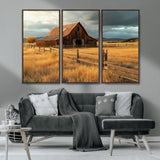 16480179-MGV-CV-36X24-Farmhouse Wall Art – Rustic Barn and Golden Field Canvas Print, Country Landscape Photography Decor for Bedroom, Living Room,