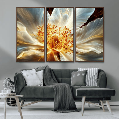 20862576-MGV-CV-36X24-Golden Abstract Flower Canvas Wall Art – Modern Botanical Bloom Print, Elegant Floral Artwork for Living Room, Bedroom, Office
