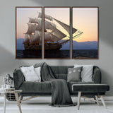 99957679-MGV-CV-36X24-Majestic Sailing Ship Wall Art – Sunset Ocean Voyage, Classic Tall Ship with Wind Filled Sails Canvas Print for Home, Office,