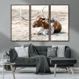 89096667-MGV-FC-48X32-3P_Walnut-Texas Longhorn Wall Art – Rustic Western Canvas Print, Cattle Photography Decor for Ranch House, Living Room, Office, Man Cave
