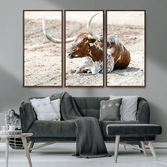 89096667-MGV-FC-48X32-3P_Walnut-Texas Longhorn Wall Art – Rustic Western Canvas Print, Cattle Photography Decor for Ranch House, Living Room, Office, Man Cave
