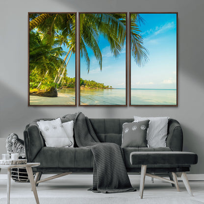 65056721-MGV-CV-36X24-Tropical Beach Wall Art – Palm Tree Coastal Photography Print, Relaxing Ocean Paradise Landscape, Island Seascape Home or Office
