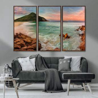 53831025-MGV-CV-36X24-Coastal Landscape Wall Art – Tropical Beach Ocean Canvas Print, Sunset Mountain View Photography Decor for Living Room, Bedroom,