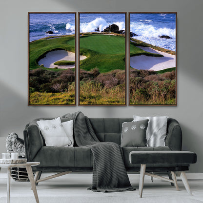 22776914-MGV-CV-36X24-Golf Course Wall Art – Oceanfront Green Canvas Print, Coastal Pebble Beach Photography Sports Decor for Living Room, Office, Man