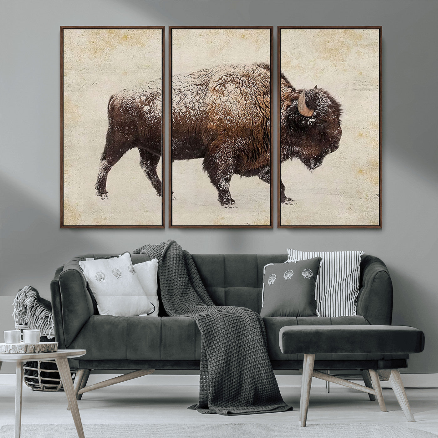 54810031-MGV-CV-36X24-Western Wall Art – Snow Covered Bison Canvas Print, Rustic Wildlife Photography Decor for Bedroom, Living Room, Office, Lodge,
