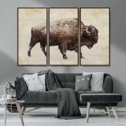 54810031-MGV-CV-36X24-Western Wall Art – Snow Covered Bison Canvas Print, Rustic Wildlife Photography Decor for Bedroom, Living Room, Office, Lodge,