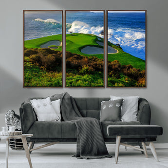 13644055-MGV-CV-36X24-Golf Wall Art – Oceanfront Green Canvas Print, Scenic Coastal Course Photography Decor for Bedroom, Living Room, Office, Sports