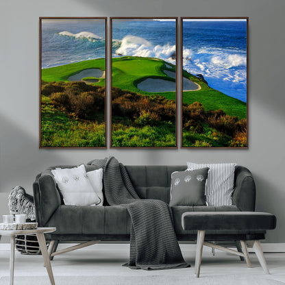 13644055-MGV-CV-36X24-Golf Wall Art – Oceanfront Green Canvas Print, Scenic Coastal Course Photography Decor for Bedroom, Living Room, Office, Sports