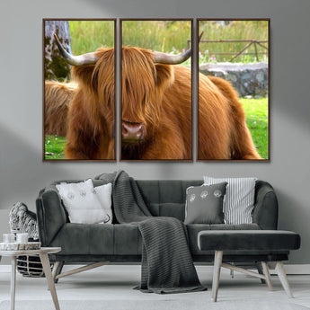 68411138-MGV-CV-36X24-Farmhouse Wall Art – Highland Cow Canvas Print, Rustic Country Cattle Photography Decor for Bedroom, Living Room, Office, Ranch,