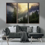 38316884-MGV-CV-36X24-Landscape Wall Art – Misty Mountain Valley Canvas Print, Scenic Pine Forest and Sunrise Photography Decor for Bedroom, Living