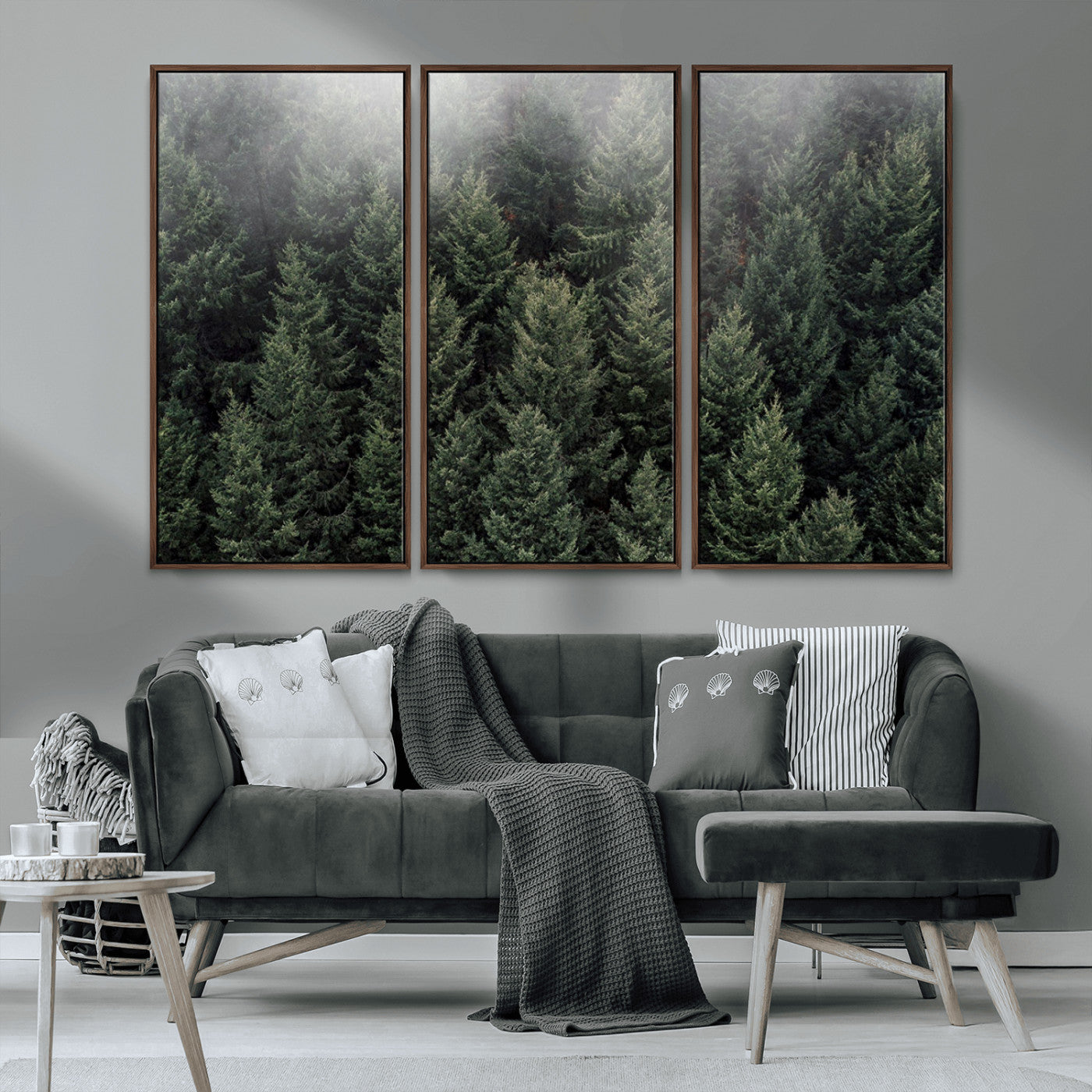 84059409-MGV-CV-36X24-Forest Wall Art – Misty Evergreen Trees Canvas Print, Tranquil Nature Photography Decor for Bedroom, Living Room, Office, Cabin or