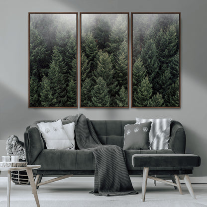 84059409-MGV-CV-36X24-Forest Wall Art – Misty Evergreen Trees Canvas Print, Tranquil Nature Photography Decor for Bedroom, Living Room, Office, Cabin or