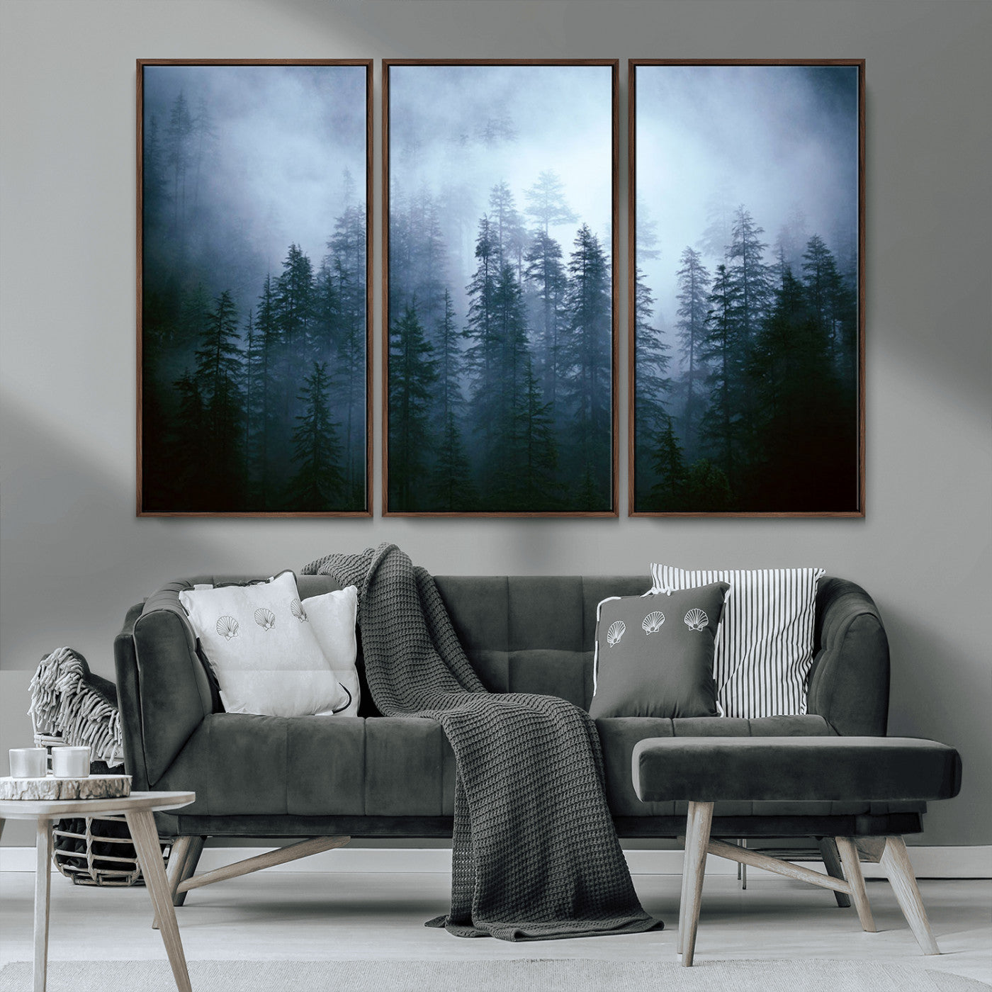 93439624-MGV-CV-36X24-Forest Wall Art – Misty Pine Trees Canvas Print, Moody Nature Photography Decor for Bedroom, Living Room, Office, Cabin, Lodge or