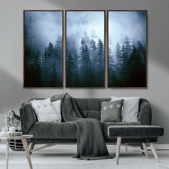 93439624-MGV-CV-36X24-Forest Wall Art – Misty Pine Trees Canvas Print, Moody Nature Photography Decor for Bedroom, Living Room, Office, Cabin, Lodge or