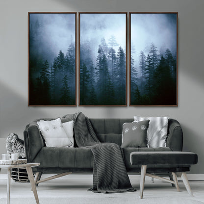 93439624-MGV-CV-36X24-Forest Wall Art – Misty Pine Trees Canvas Print, Moody Nature Photography Decor for Bedroom, Living Room, Office, Cabin, Lodge or