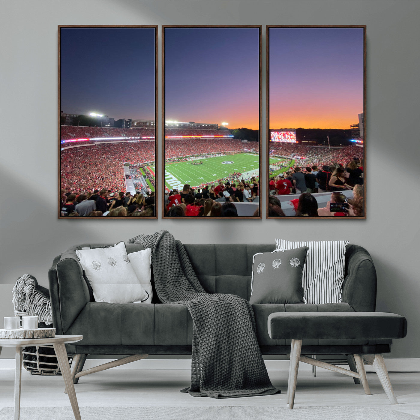25139565-MGV-CV-36X24-Sanford Stadium Wall Art – Panoramic Georgia Bulldogs Sunset Football Game Canvas Print, Red Crowd Sports Decor for Office, Man