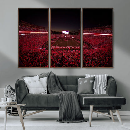 38331045-MGV-CV-36X24-Sanford Stadium Wall Art – Panoramic Georgia Bulldogs Red Light Game Football Canvas Print, Night Crowd Sports Decor for Office,