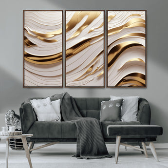 41237-MGV-CV-36X24-Gold Waves Wall Art Canvas Print, Framed Elegant Flow Art Picture Print, Luxury Layers Perfect Minimal Luxe Decor Artwork