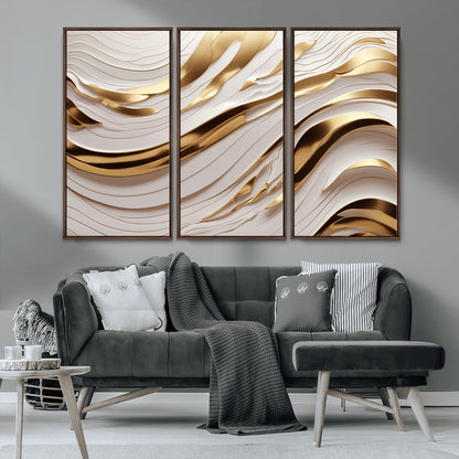 41237-MGV-CV-36X24-Gold Waves Wall Art Canvas Print, Framed Elegant Flow Art Picture Print, Luxury Layers Perfect Minimal Luxe Decor Artwork