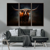 12484-MGV-CV-36X24-Texas Longhorn Wall Art Canvas Print, Framed Western Bull Art Picture Print, Moody Cattle Perfect Moody Western Decor Artwork