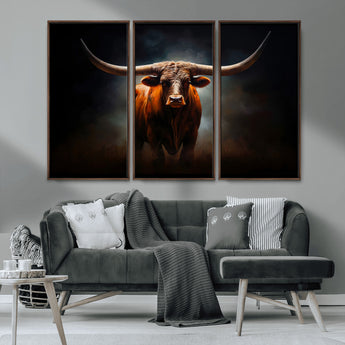 12484-MGV-CV-36X24-Texas Longhorn Wall Art Canvas Print, Framed Western Bull Art Picture Print, Moody Cattle Perfect Moody Western Decor Artwork