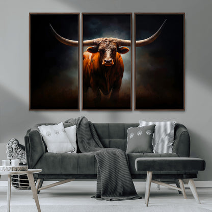 12484-MGV-CV-36X24-Texas Longhorn Wall Art Canvas Print, Framed Western Bull Art Picture Print, Moody Cattle Perfect Moody Western Decor Artwork