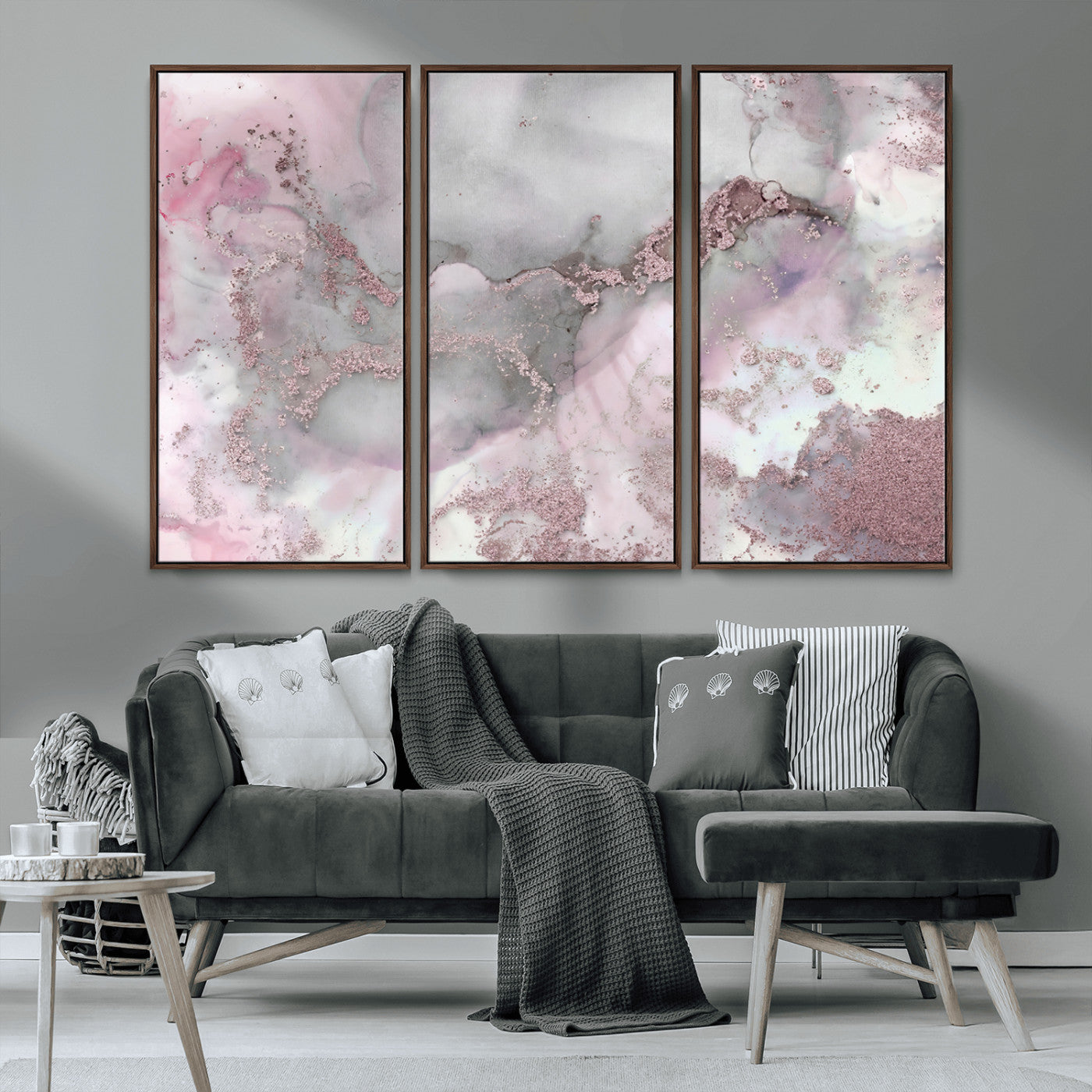 16416-MGV-CV-36X24-Blush Marble Wall Art Canvas Print, Framed Rose Gold Art Picture Print, Pink Cloudy Perfect Modern Glam Decor Artwork