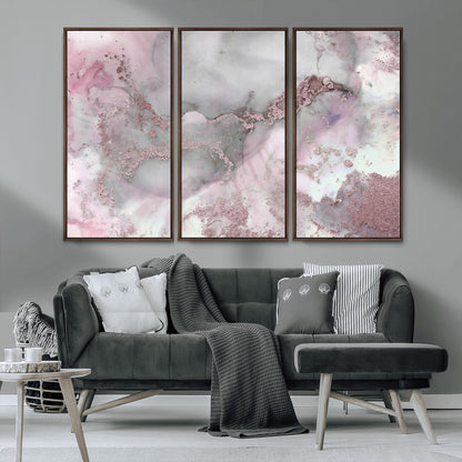 16416-MGV-CV-36X24-Blush Marble Wall Art Canvas Print, Framed Rose Gold Art Picture Print, Pink Cloudy Perfect Modern Glam Decor Artwork
