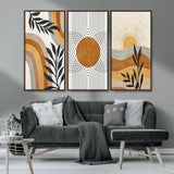 32359-MGV-CV-36X24-Modern Sun Wall Art Canvas Print, Framed Retro Horizon Art Picture Print, Sunburst Design Perfect Mid Century Boho Decor Artwork