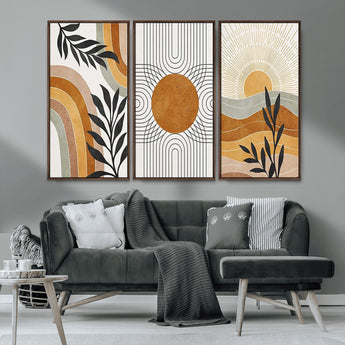 32359-MGV-CV-36X24-Modern Sun Wall Art Canvas Print, Framed Retro Horizon Art Picture Print, Sunburst Design Perfect Mid Century Boho Decor Artwork