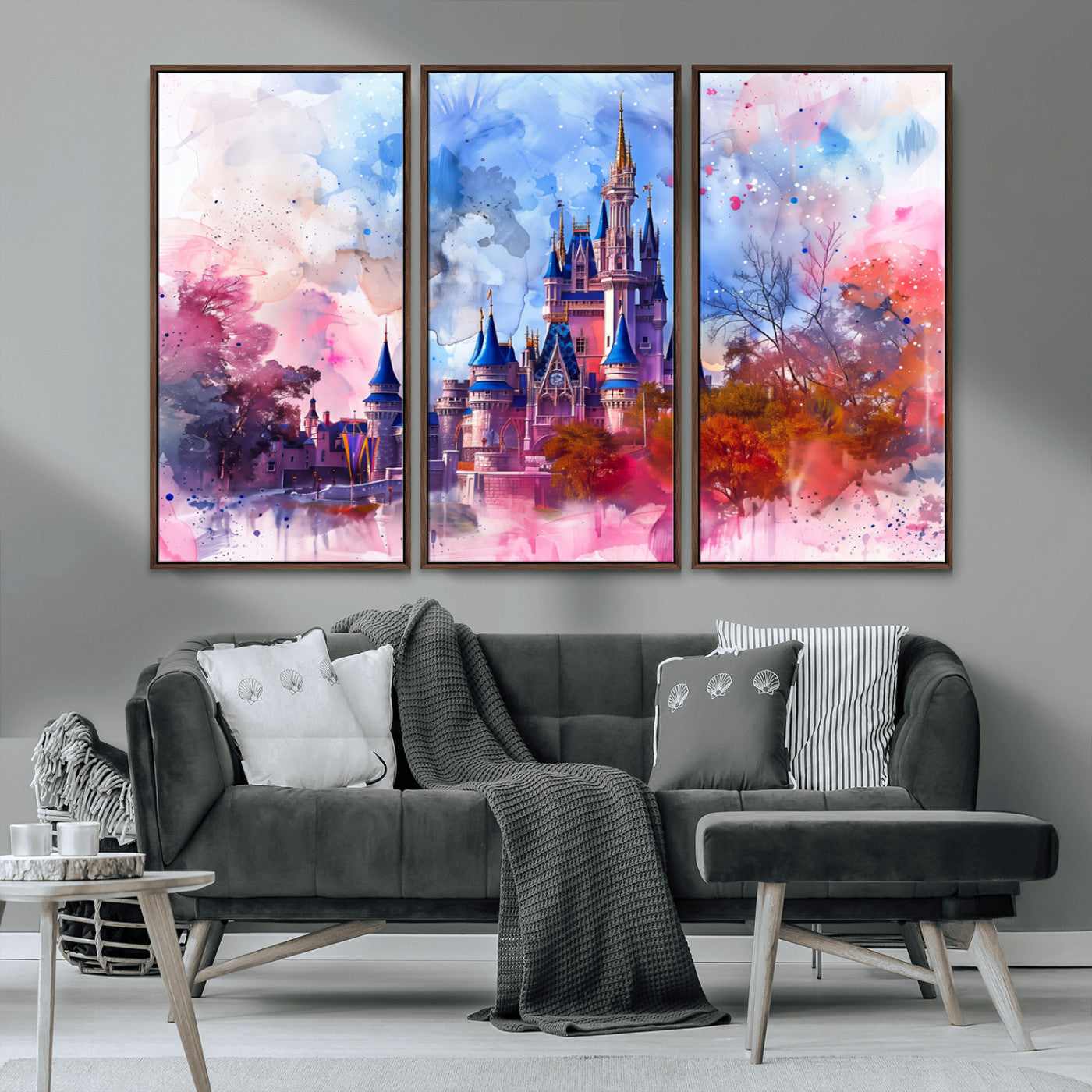 15129-MGV-CV-36X24-Disney Castle Wall Art Canvas Print, Framed Cinderella Palace Art Picture Print, Fantasy Kingdom Perfect Whimsical Fairytale Decor