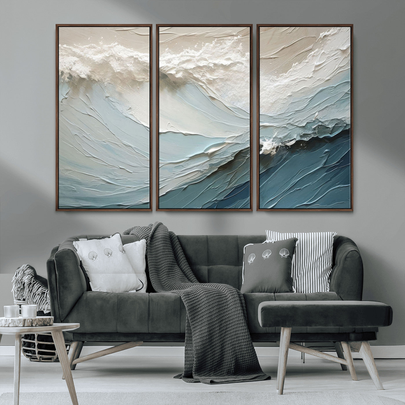 53646-MGV-CV-36X24-Ocean Wave Wall Art Canvas Print, Framed Textured Seascape Art Picture Print, Modern Ocean Perfect Minimal Coastal 2/2 Decor
