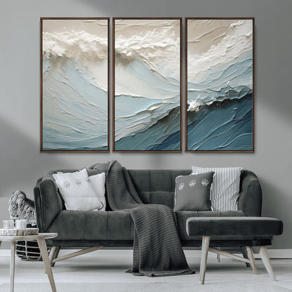 53646-MGV-CV-36X24-Ocean Wave Wall Art Canvas Print, Framed Textured Seascape Art Picture Print, Modern Ocean Perfect Minimal Coastal 2/2 Decor