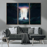 56359-MGV-FC-48X32-3P_Walnut-Lilo Stitch Wall Art Canvas Print, Framed Stitch Angel Art Picture Print, Cartoon Waterfall Perfect Tropical Fantasy Decor Artwork