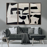 33714-MGV-CV-36X24-Monochrome Design Wall Art Canvas Print, Framed Modern Linework Art Picture Print, Textured Shapes Perfect Monochrome Modern Decor