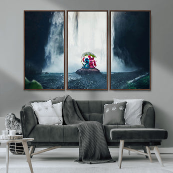 32259-MGV-CV-36X24-Stitch Angel Wall Art Canvas Print, Framed Stitch Waterfall Art Picture Print, Cartoon Couple Perfect Moody Fantasy Decor Artwork