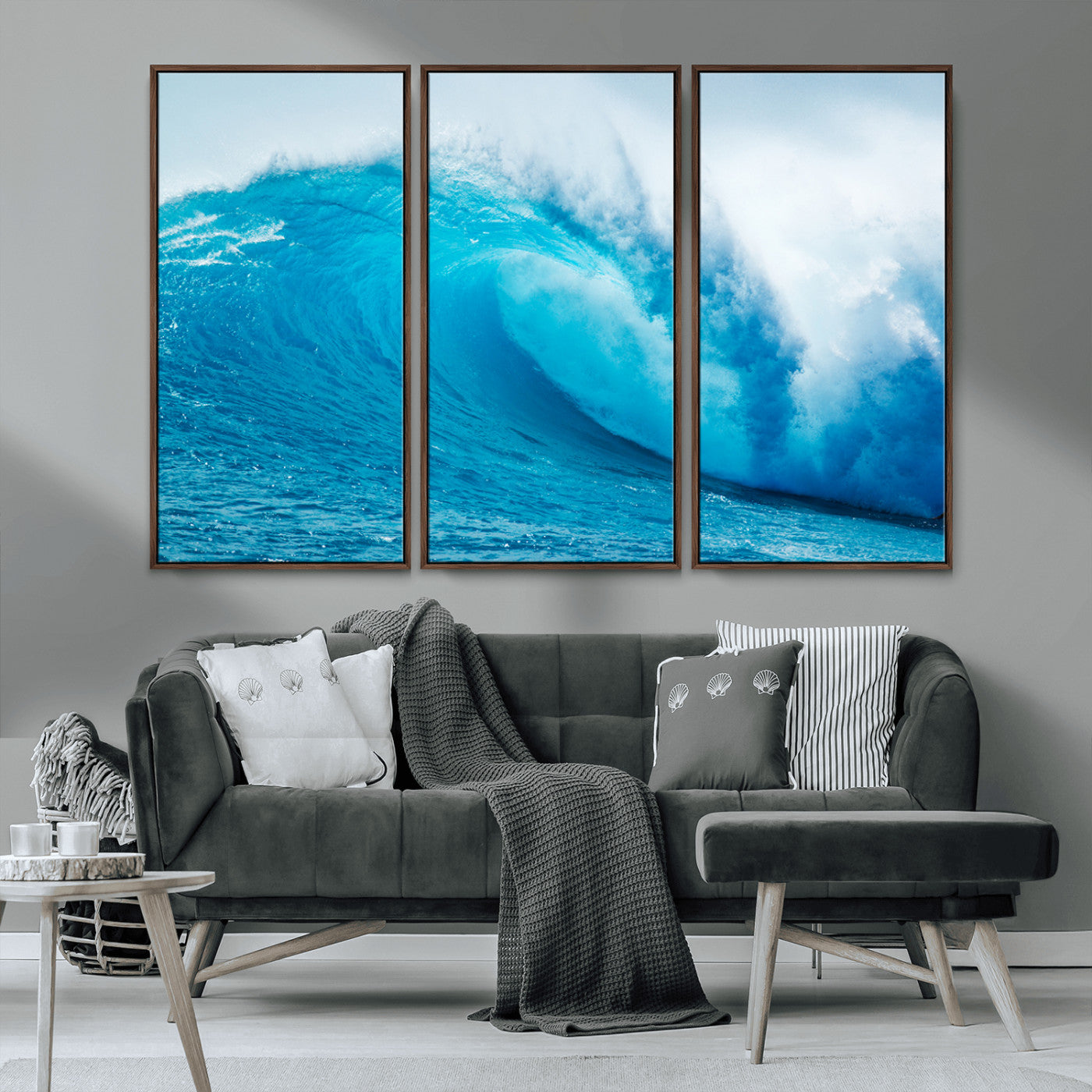 15566-MGV-CV-36X24-Ocean Wave Wall Art Canvas Print, Framed Curling Wave Art Picture Print, Vibrant Surf Wave Perfect Coastal Surf Decor Artwork