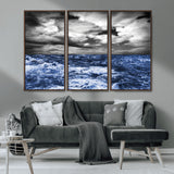 91043-MGV-CV-36X24-Stormy Ocean Wall Art Canvas Print, Framed Moody Seascape Art Picture Print, Monochrome Sea Perfect Coastal Drama Decor Artwork