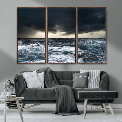 51359-MGV-CV-36X24-Stormy Ocean Wall Art Canvas Print, Framed Moody Seascape Art Picture Print, Ocean Storm Perfect Dramatic Coastal Decor Artwork