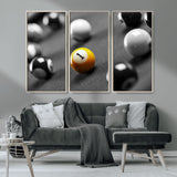 52108-MGV-CV-36X24-Precision Pool Table Wall Art – Close Up Yellow 1 Ball Canvas Print, Hand-Played Billiards Game Decor for Office, Game Room, or