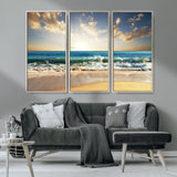 13139-MGV-CV-36X24-Sunrise Beach Wall Art – Ocean Waves and Golden Sand Canvas Print, Coastal Home Decor for Living Room, Bedroom, or Office