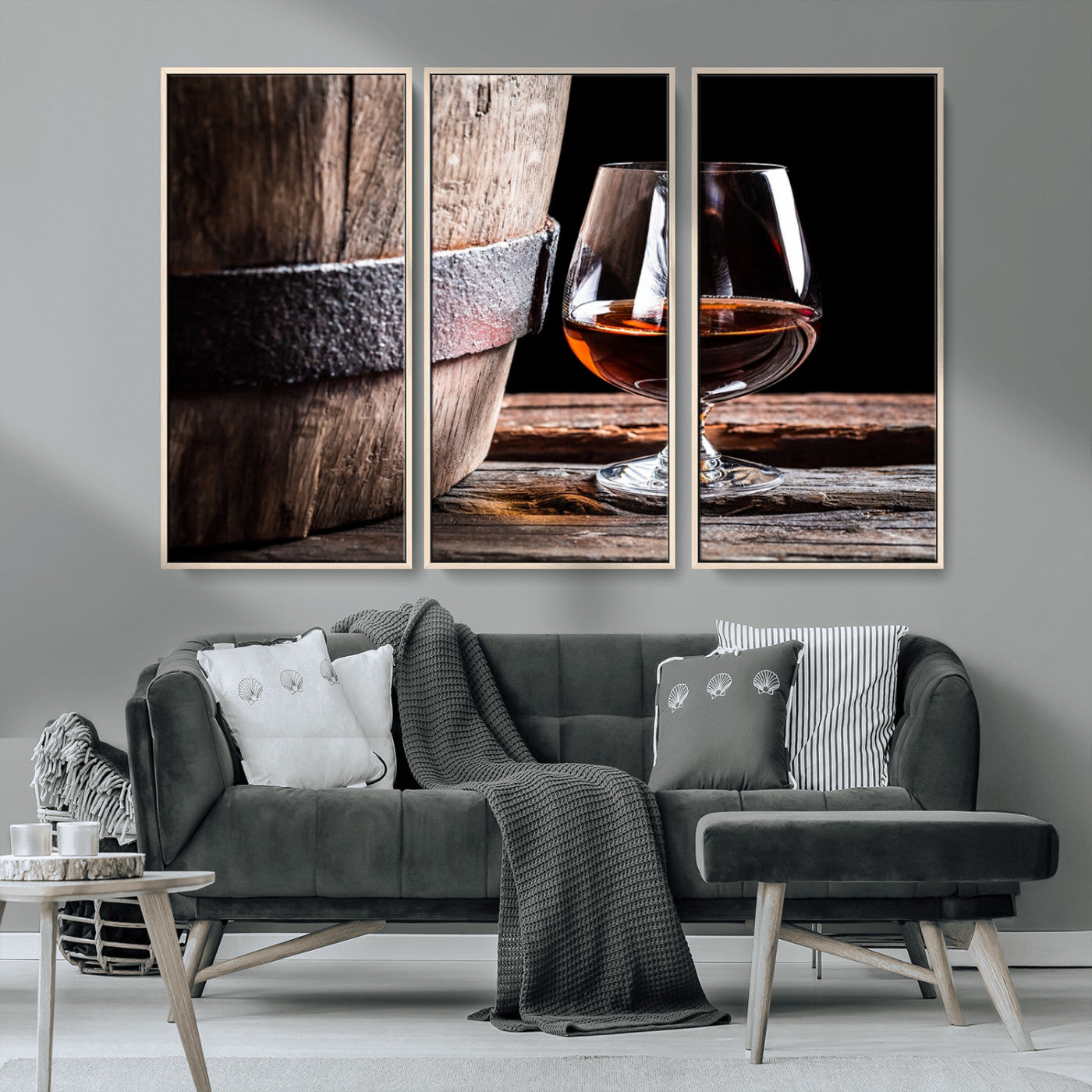 50839-MGV-CV-36X24-Barrel & Brandy Wall Art – Rustic Whiskey Barrel and Brandy Glass Canvas Print, Elegant Home Bar or Lounge Decor for Office, Man