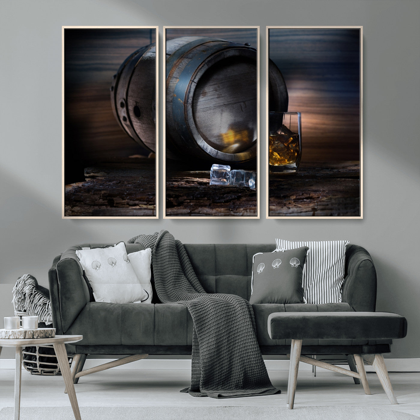 78049-MGV-CV-36X24-Whiskey Barrel Wall Art – Rustic Whiskey Barrel and Glass with Ice Canvas Print, Classic Bar or Lounge Decor for Home, Office, or