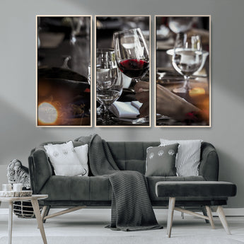 75513-MGV-CV-36X24-Elegant Wine Toast Wall Art – Close-Up Red Wine Glass at Dinner Table Canvas Print, Sophisticated Dining Room or Bar Decor