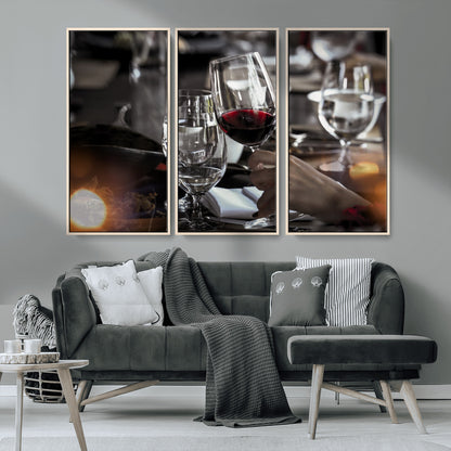 75513-MGV-CV-36X24-Elegant Wine Toast Wall Art – Close-Up Red Wine Glass at Dinner Table Canvas Print, Sophisticated Dining Room or Bar Decor